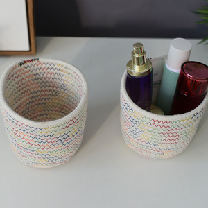 Cotton Rope Storage <b>Basket</b> Round 1-3L Handmade Cosmetic Organizer Desk Organizer Colored Bucket <b>Woven</b> <b>Baskets</b> - Product Image 2