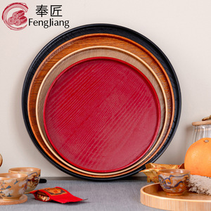 ถาดเสิร์ฟไม้ทรงกลมสีแดง ชุดสำหรับชา กาแฟ ใช้ในโรงแรม YP - Product Image 5