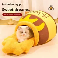 TongMao Maison pour chat en flanelle, chaude pour l'hiver, fermée, sécurisée, type nid de pot de miel, fournitures pour animaux de compagnie, amovible, lavable, rembourrage en mousse à mémoire de forme
