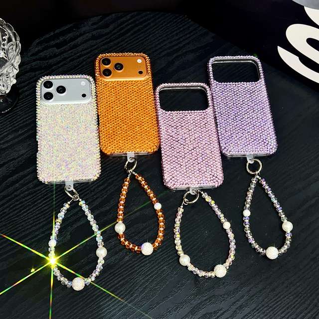Hot Sale Glitter Diamond case Phone Case for iPhone 17 16 15 Pro Max Free Shipping with Chain Mobile Accessories Free Shipping