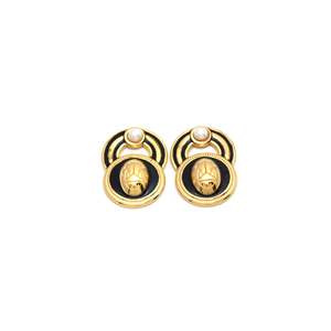 Fashion <b>Stud</b> <b>Earrings</b> 316L Stainless Steel PVD Gold Plating Sustainable Resistant <b>Black</b> Inlay Pearl Accent - Product Image 1