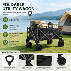 Chariot pliable tout-terrain en acier au carbone pour camping, vente ambulante, grande capacité, avec poignée de traction pour table de camping et plage - Product Image 2