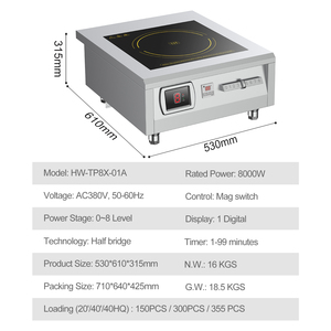 Cocina de Inducción Comercial de 8KW <span class=keywords><strong>con</strong></span> Tecnología de Media Puente, Interruptor de Control Magnético de 8 Niveles, 380V, Estufa Eléctrica de Sobremesa - Product Image 6