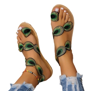 Women Peacock Pattern Clip Toe Sandals Adjustable <strong>Ankle</strong> <strong>Strap</strong> <strong>Flat</strong> Summer Outdoor Beach Slide <strong>Shoes</strong> - Product Image 5