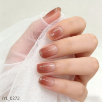 Faux ongles à presser rose nude avec ligne argentée scintillante, courts, carrés, réutilisables, 24 pièces