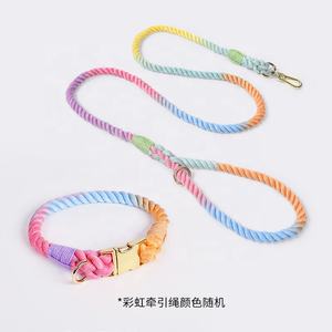 Set tali dan kekang anjing peliharaan, perlengkapan hewan peliharaan gesper logam buatan tangan katun berkualitas tinggi - Product Image 2