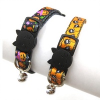 Collier d'Halloween pour chat avec clochette et imprimé fantôme en polyester pour chats et chiens - Accessoires pour animaux de compagnie style Instagram