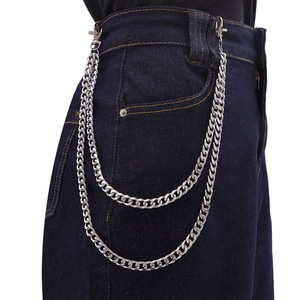 Cadena de cintura Yueli de metal de doble capa, accesorio de mezclilla estilo hip hop, aleación de zinc, para uso diario. - Product Image 1