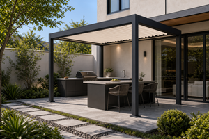 Pergola électrique à toit à persiennes en aluminium intelligent RK-C3 pour cuisine extérieure - Product Image 6
