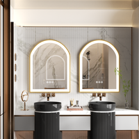 Drop-shipping Miroir de salle de bain à LED avec cadre en or arqué Miroir mural avec gradateur et désembueur