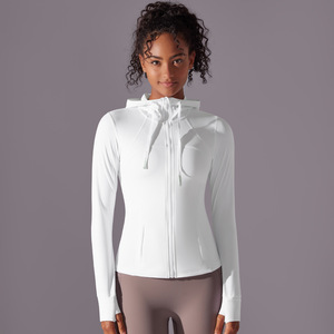 Veste de sport à capuche pour femme en nylon double face, couleur unie, manches longues et poche zippée pour la course à pied, le fitness et le yoga - Product Image 6