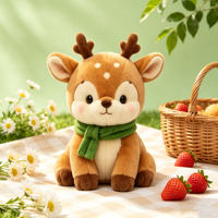 Peluche Cerf Sika Personnalisée ODM/OEM, Adorable Faon Tacheté avec Écharpe Verte, Jouet Promotionnel Doux