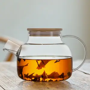 Làm bằng tay cao Borosilicate nhỏ thủy tinh Ấm đun nước ấm trà thủy tinh chén trà chịu nhiệt mini Glass Tea Pot với nắp tre