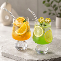 Verre à pied haut en verre épais pour café glacé, boissons froides, sodas, eau pétillante et cocktails