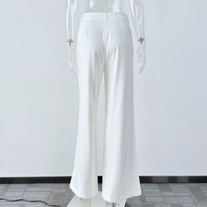 Enyami Streetwear semplici <span class=keywords><strong>pantaloni</strong></span> a vita alta <span class=keywords><strong>bianchi</strong></span> puri <span class=keywords><strong>pantaloni</strong></span> a gamba larga da lavoro Casual da ufficio <span class=keywords><strong>pantaloni</strong></span> a pieghe <span class=keywords><strong>larghi</strong></span> da <span class=keywords><strong>donna</strong></span> - Product Image 4