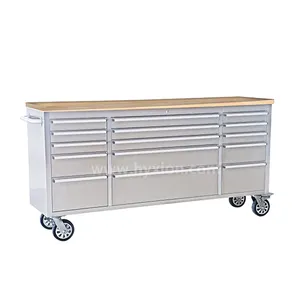 72" stainless steel 15 drawers Rolling toolboxes tool chest work bench wooden top