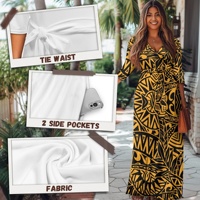 Robe Maxi Tribal jaune pour femmes Wrap col en V à manches courtes taille haute été décontracté élégant a-ligne longues robes avec poches