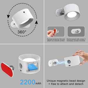 Magnetic Indoor Lighting USB Rechargeable <b>Wall</b> Lamps Three Color Temperature Adjustable Lampara De Pared Wireless <b>Wall</b> Sconce - Product Image 2