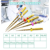 Limas Dentales de Alta Calidad, 6 Piezas, SX-F3, Doradas, Activadas por Calor, NiTi, para Conductos Radiculares, Flexibles, para Tratamiento Endodóntico, Rotatorias, 25mm