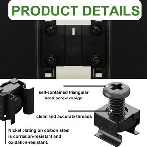 Tornillos de montaje en rack M6 con tuercas de jaula y arandelas, acero al carbono negro grado A, 120 piezas en caja - Product Image 5