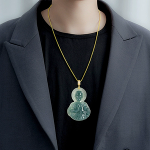 Pendentif en jadeite naturelle Feicui bleu eau de Saint-Jude avec fermoir en argent S925, style classique - Product Image 2