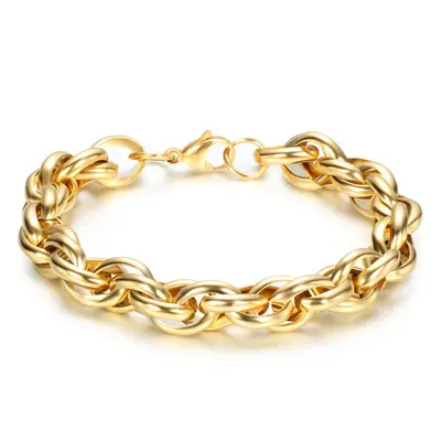 Fashion Simplicity 10mm Bracelet Stainless Steel Gold Filled Wave Twisted Chain Bracelet