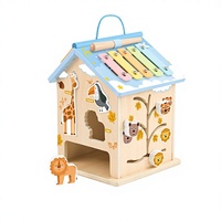 Nouveauté transfrontalière : Maison de jeu intelligente multifonction en bois, Piano de percussion Montessori pour l'éducation précoce, 40 animaux