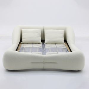 Lit King Size Moderne Minimaliste de Luxe avec Tête de Lit Rembourrée en Tissu, Rangement Intégré, Capitonnée et Confortable, Ensemble de Chambre à Coucher avec Cadre en Bois - Product Image 1