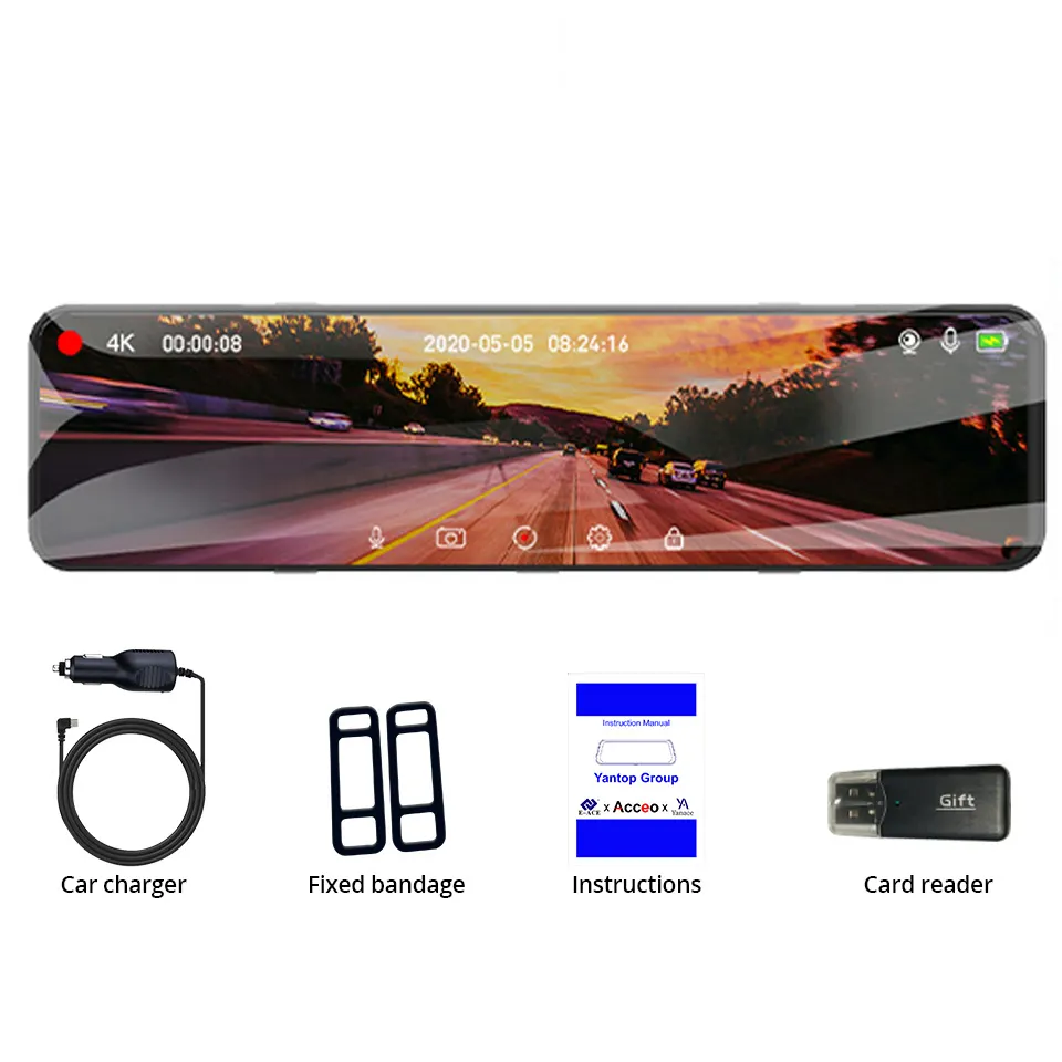 Dash Cam 4k pour voiture 12 'Auto Video Recorder Wifi Support 1080P Caméra de recul GPS Véhicule Boîte noire Caméra de tableau de bord de voiture