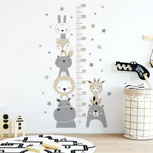 아기 높이 측정 스티커 홈 장식 만화 동물 웃는 동물 보육 벽지 어린이를위한 아트 데칼 방 장식