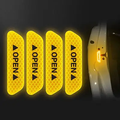 4Pcs Car Door Open Prompt Anti-Collision Reflective Stickers Tape Stickers For Car 3d Strong Reflective Stripe Stickers