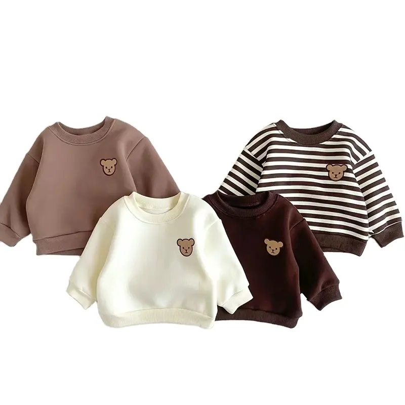 High Quality Baby Clothing Newborn Crew Neck Long Sleeved Track Pullover Winter Fleece Warm Baby Embroidery Hoodies