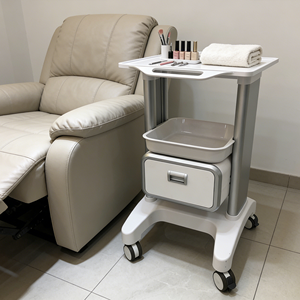 Carrello per Estetista Prodotto in Fabbrica, Portatile in Metallo Multifunzionale per Salone di Bellezza con Cassetti, Presa Cosmetica e Tappetino Antiscivolo - Product Image 1