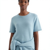 T-shirt en Cachemire Pur Col Rond Personnalisé pour Femme – Style Tricot Uni, Manches Courtes, Haut Tricoté de Luxe pour l'Été – Vente en Gros
