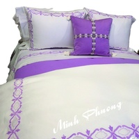 Parures de couette de luxe brodées du Vietnam, 100 % coton et lin, toutes saisons, personnalisables, élégantes, rafraîchissantes, pour mariage et usage domestique