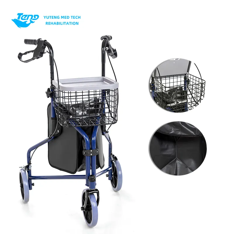 Deluxe 3 rodas alumínio Rollator Walker dobrável andando ajuda para idosos