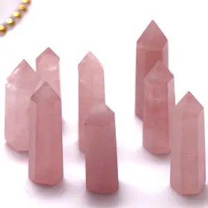 Atacado pó natural cristal rosa quartzo único ponteiro pedra coluna sete estrela array rosa cristal varinha