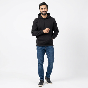 Sweat à capuche noir uni pour homme, streetwear surdimensionné, molleton épais, sweat à capuche décontracté - Product Image 1