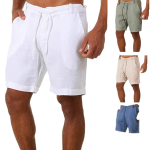 Pantalones Cortos de Playa para Hombre, Casuales, de Verano, Transpirables, de Algodón y Lino, Ligeros, con Cordón Ajustable, Tejido Sólido - Product Image 3