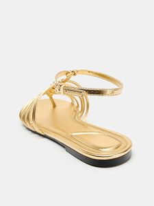 ZA Spring Summer New Golden High-grade Woven Foot Backpack Strap Roman Sandals Bohemian Slide-heel <strong>Flats</strong> Solid Color Low Heel - Product Image 4