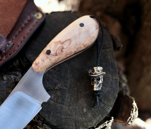 Cuchillo de Camping Hecho a Mano con Acero al Carbono 1095 de Grado Industrial, Punta de Gota, Mango de Cuerno de 5.5 Pulgadas y Funda de Cuero |   OEM/ODM Disponible | - Product Image 3