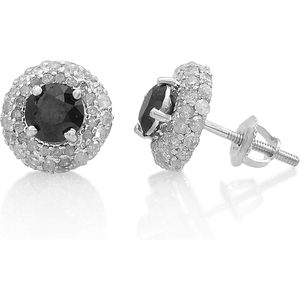 Ornaatis Diamond Halo Stud Earrings 1.71 Cttw Round Black White 10K White Gold pour femme - Product Image 1