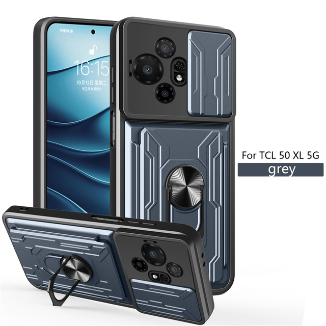 Multifunctional Push Window protection Card Slot Kickstand Waterproof 2 in 1 TPU+PC Shockproof Phone Cases for TCL 50 4G/5G