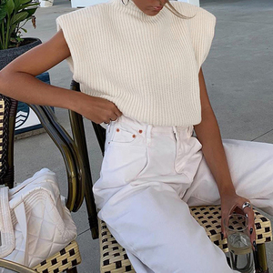 <span class=keywords><strong>Pull</strong></span> Oversize Épaulettes Tricoté Sans Manches Hiver Automne <span class=keywords><strong>Femme</strong></span> <span class=keywords><strong>Pull</strong></span> Tops Casual <span class=keywords><strong>Col</strong></span> Roulé Femmes pantalons de Survêtement - Product Image 4