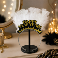 2027 Neujahrsparty Stirnband Frohes Neues Jahr Schwarz-Gold Gestreiftes Feder-Stirnband Neujahrsfeier Dekoration