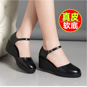 Scarpe da Lavoro da Donna con Tacco Spesso 6cm, Punta Quadrata, in <span class=keywords><strong>Pelle</strong></span> Traforata con Bottone Singolo, Adatte per il Lavoro - Product Image 5