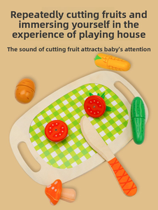 Ensemble de jeu de <span class=keywords><strong>cuisine</strong></span> en bois en silicone de qualité alimentaire sans Bpa Jouets de coupe de légumes pour enfants de 0 à 4 ans-Développement éducatif - Product Image 4