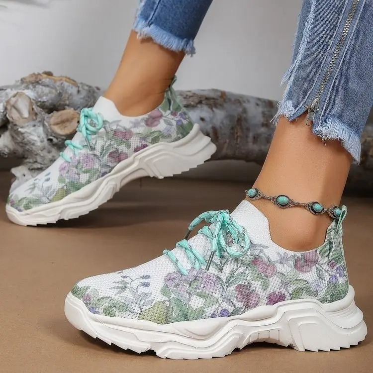 Women's Knitting Light Flower Sneakers Footwear Ladies Running Flat Casual Durable Sport Sneaker Shoes