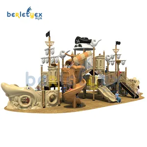 Wooden Outdoor Playground With Roller Tube And Transparent Slides Amusement Park Pirate Ship Slide Outdoor Playground