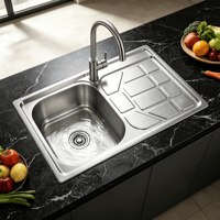Évier de cuisine en acier inoxydable à cuve unique avec égouttoir et passoire intégrée, taille 860*500 mm, prix de gros usine 201